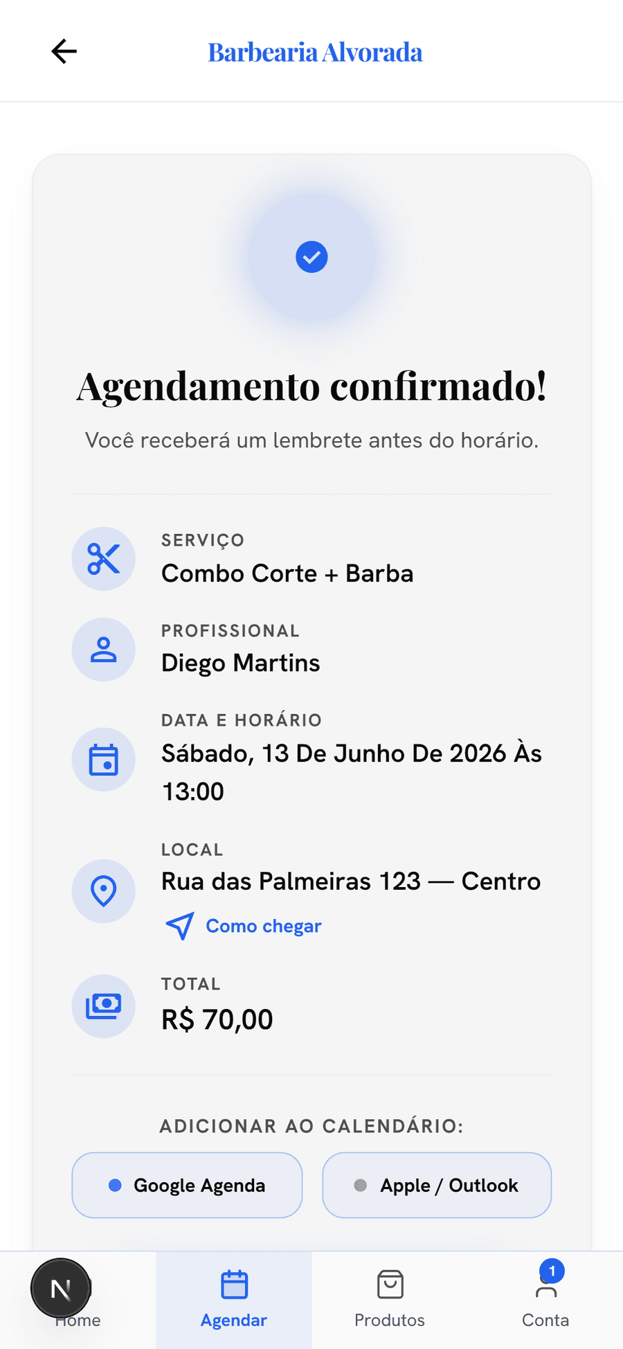 Agendamento confirmado