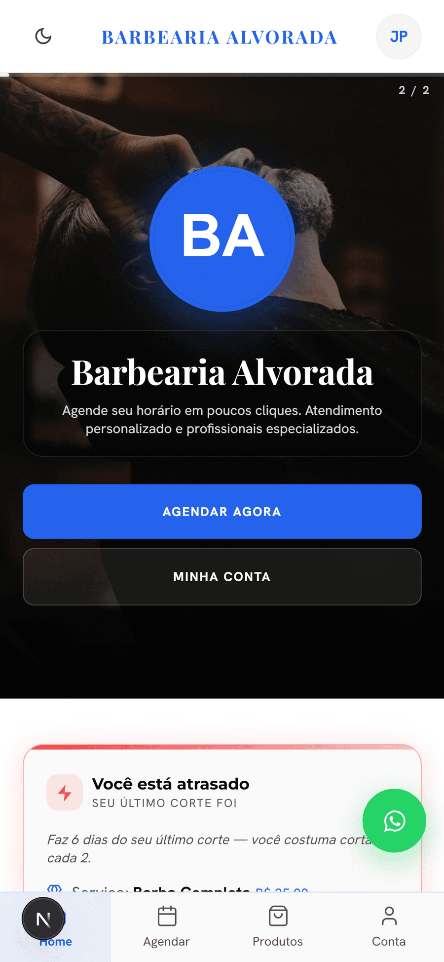 Home do aplicativo do cliente