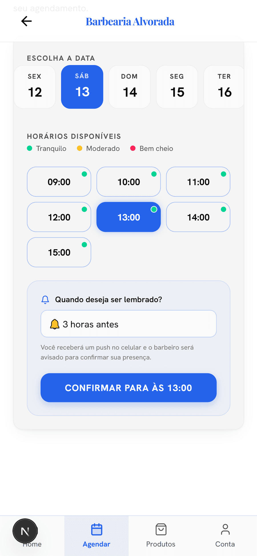 Escolha do horário