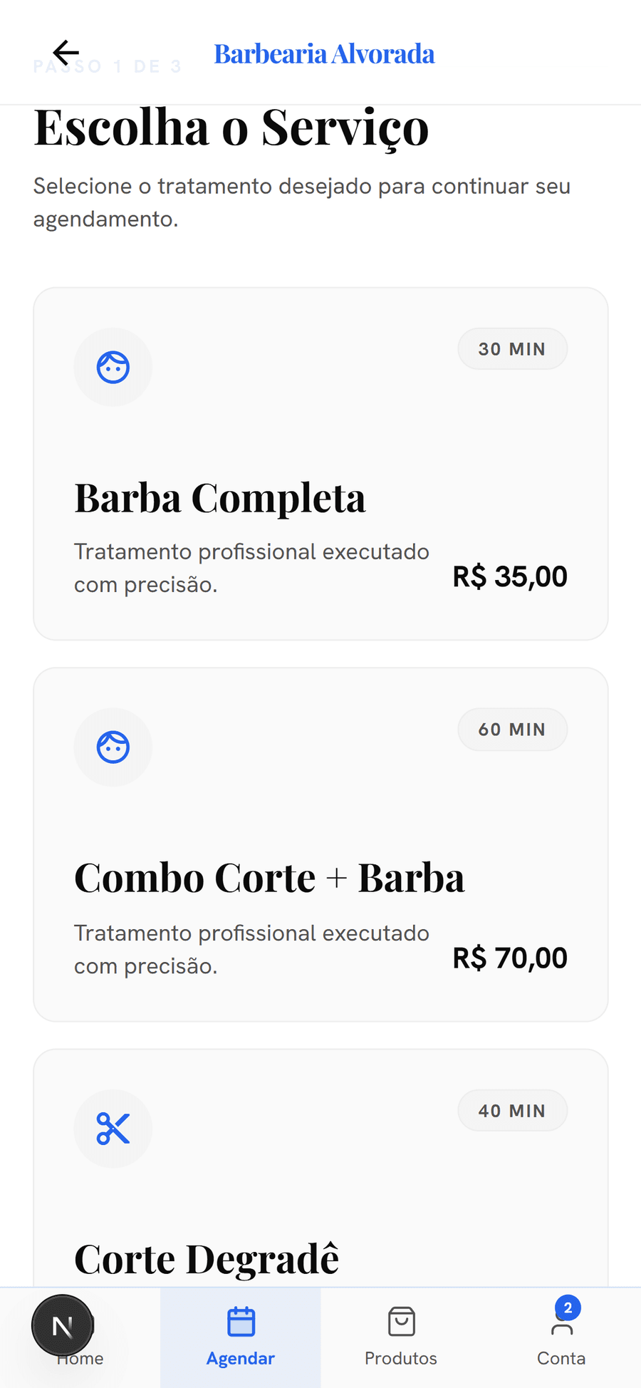 Escolha do serviço