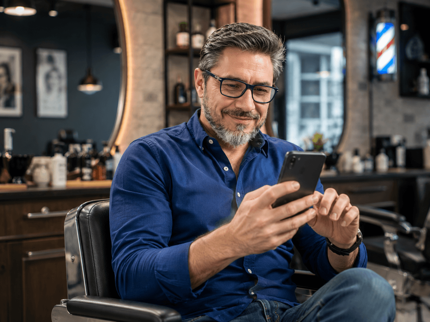 Profissional usando no celular o aplicativo próprio do seu negócio